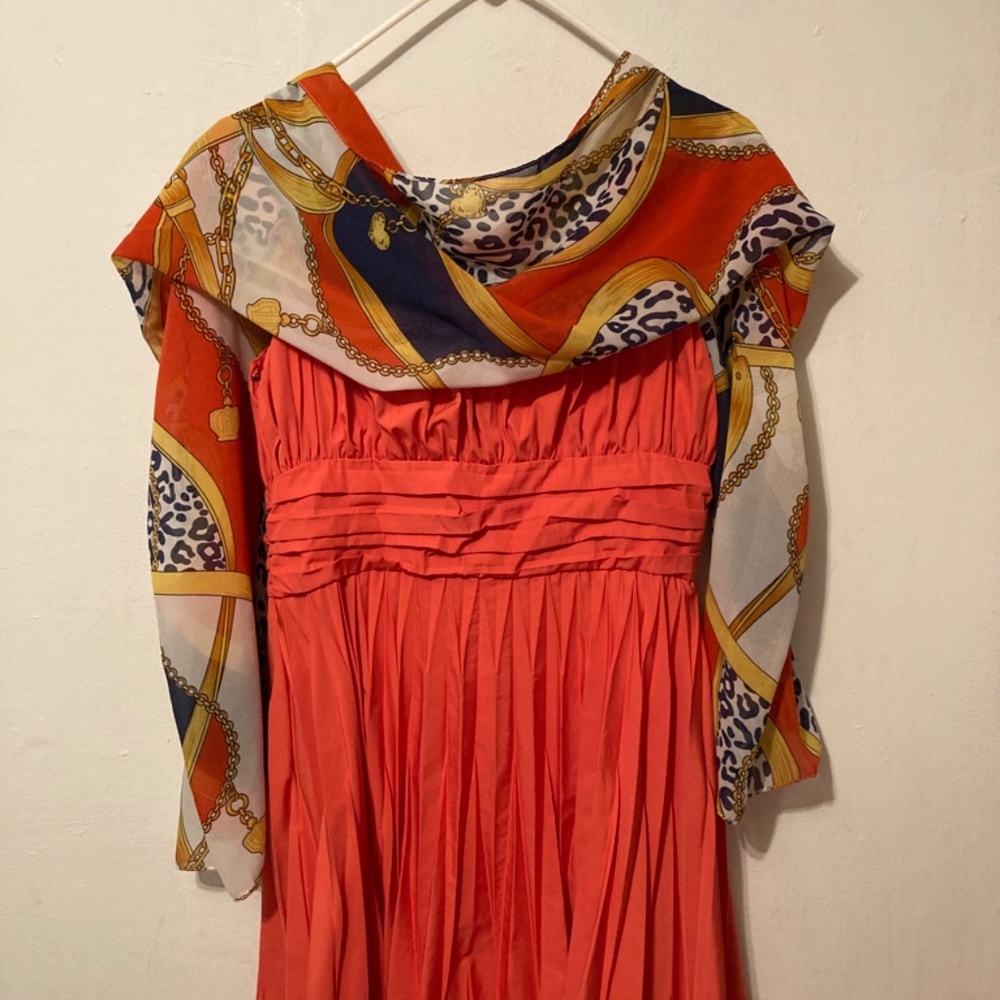 Anne Klein Orange Pleated Retro 50's Summer Dress sz10
